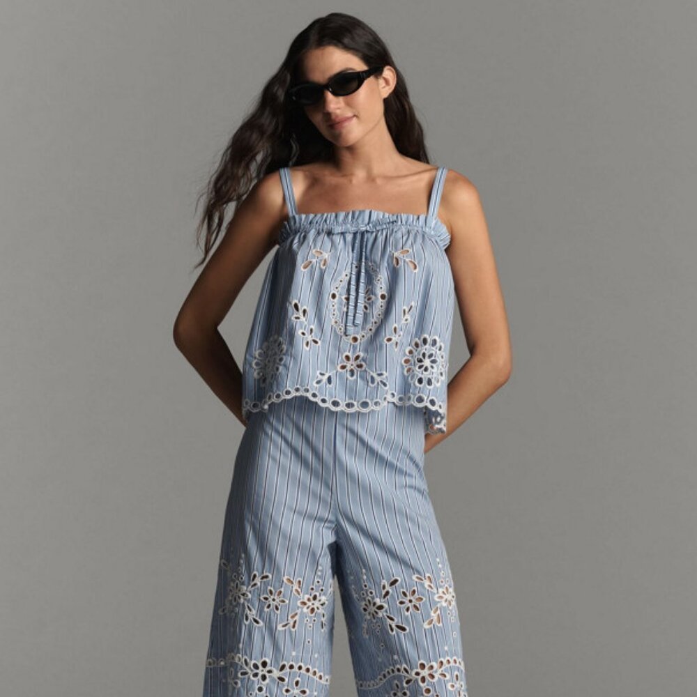 NWT Anthropologie Maeve Eyelet-Stripe Tank, Size XL - Picture 3 of 7